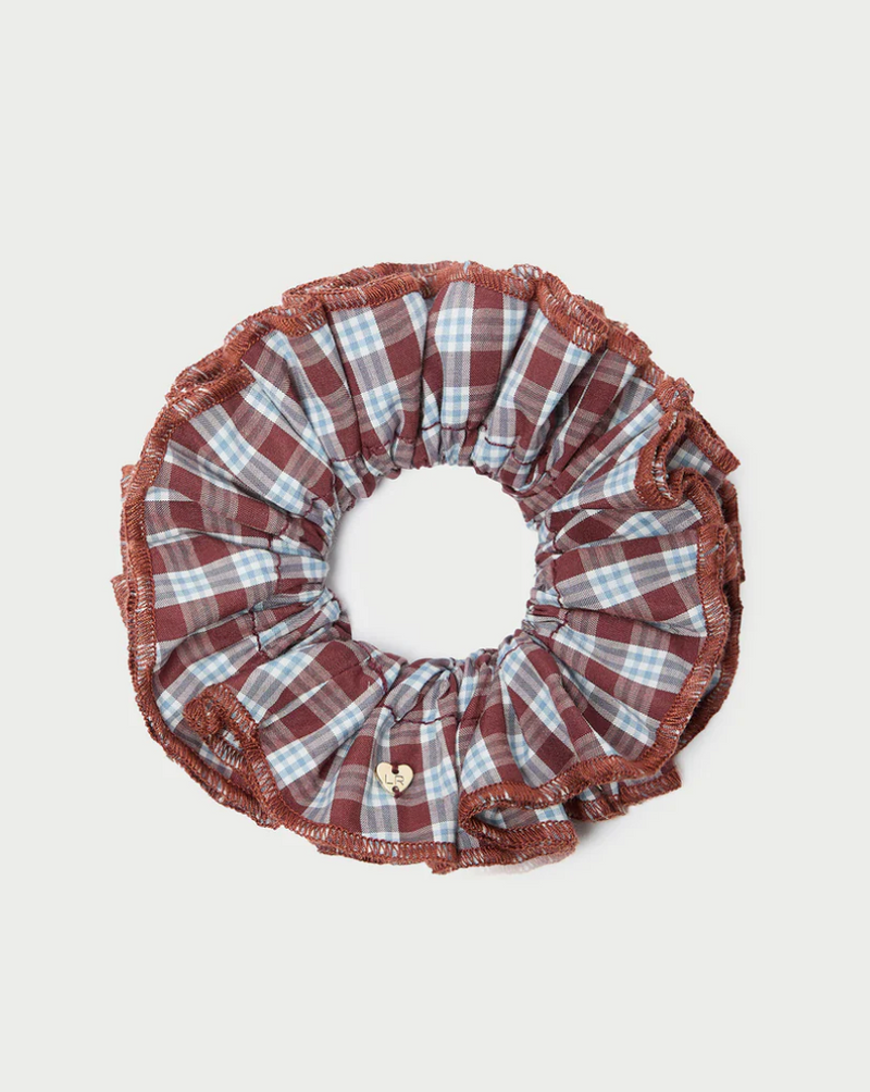 Loeffler Randall Felice Mini Maroon Gingham Scrunchie