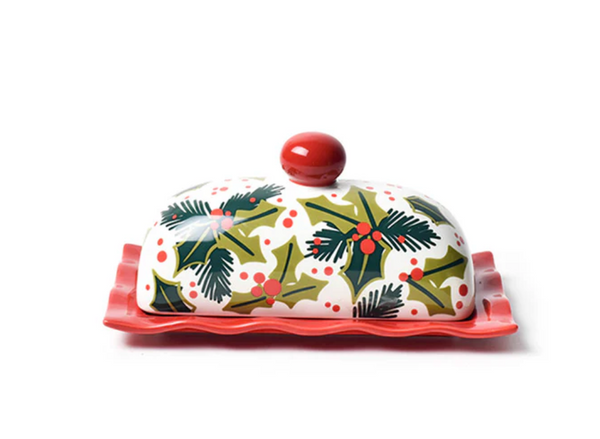 Coton Colors Balsam and Berry Holly Ruffle Domed Butter Dish