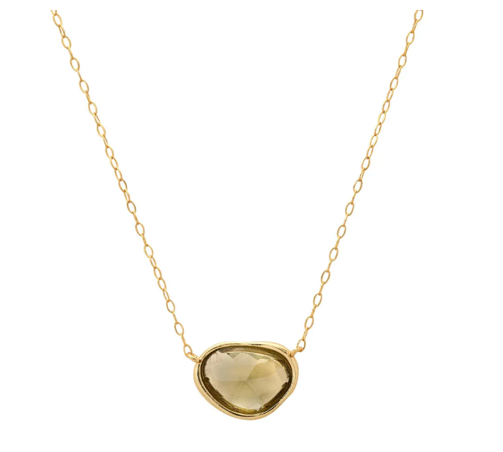 Tai Gold simple chain necklace with charcoal colored glass stone- OK36