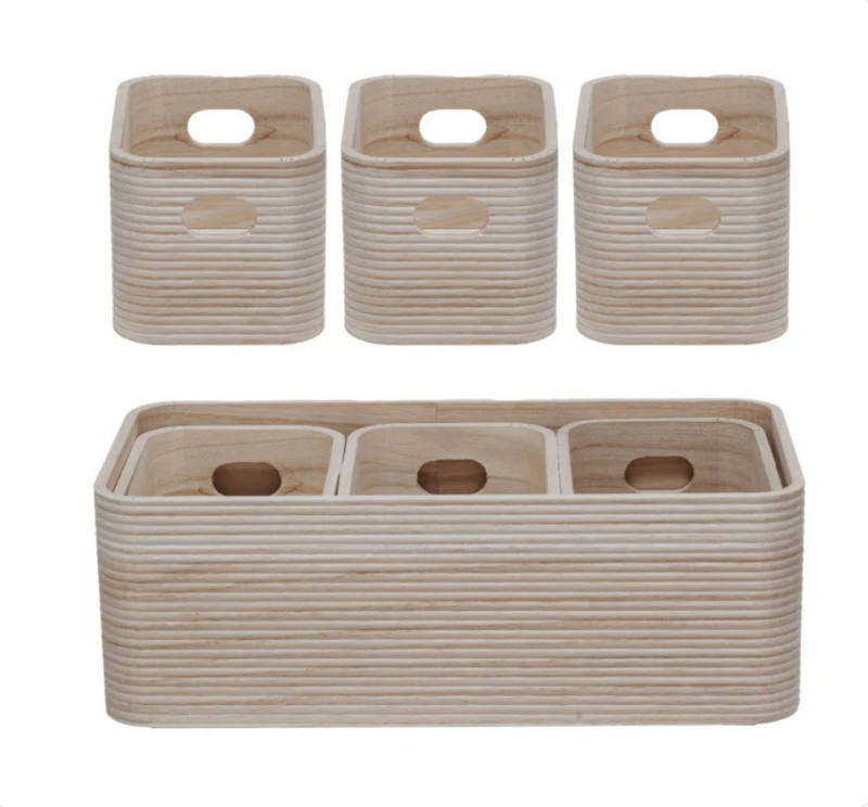 Paulownia Wood Nesting Containers w/ Handles, Natural, Set of 4