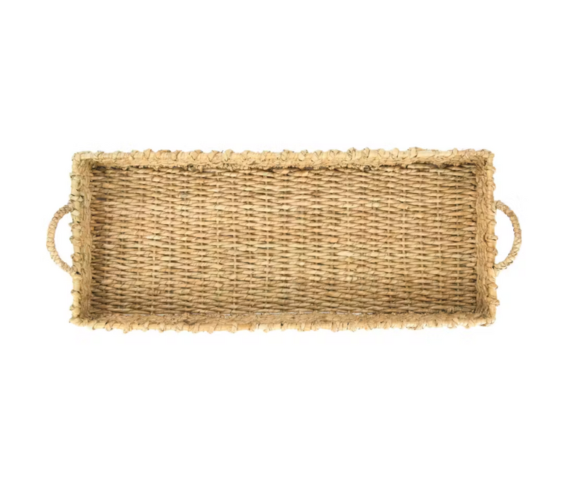 Decorative Hand-Woven Seagrass Tray w/ Handles, Natural