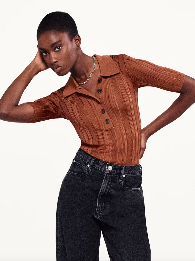 Frame Laddered Rib Polo in Light Camel