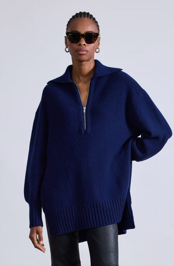 Apiece Apart Drippy Zip Neck Pullover Navy