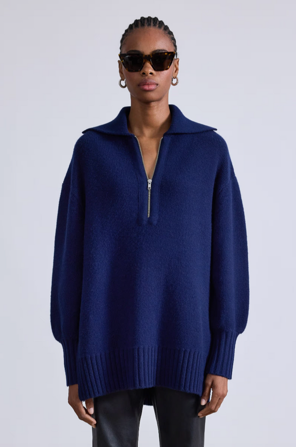 Apiece Apart Drippy Zip Neck Pullover Navy