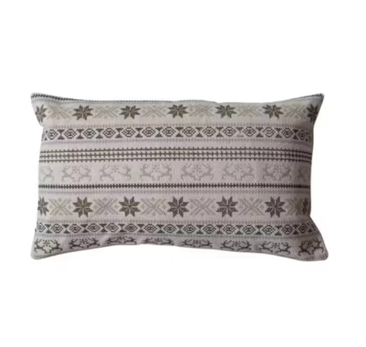 24"L x 15"H Cotton Embroidered Lumbar Pillow w/ Chambray Back