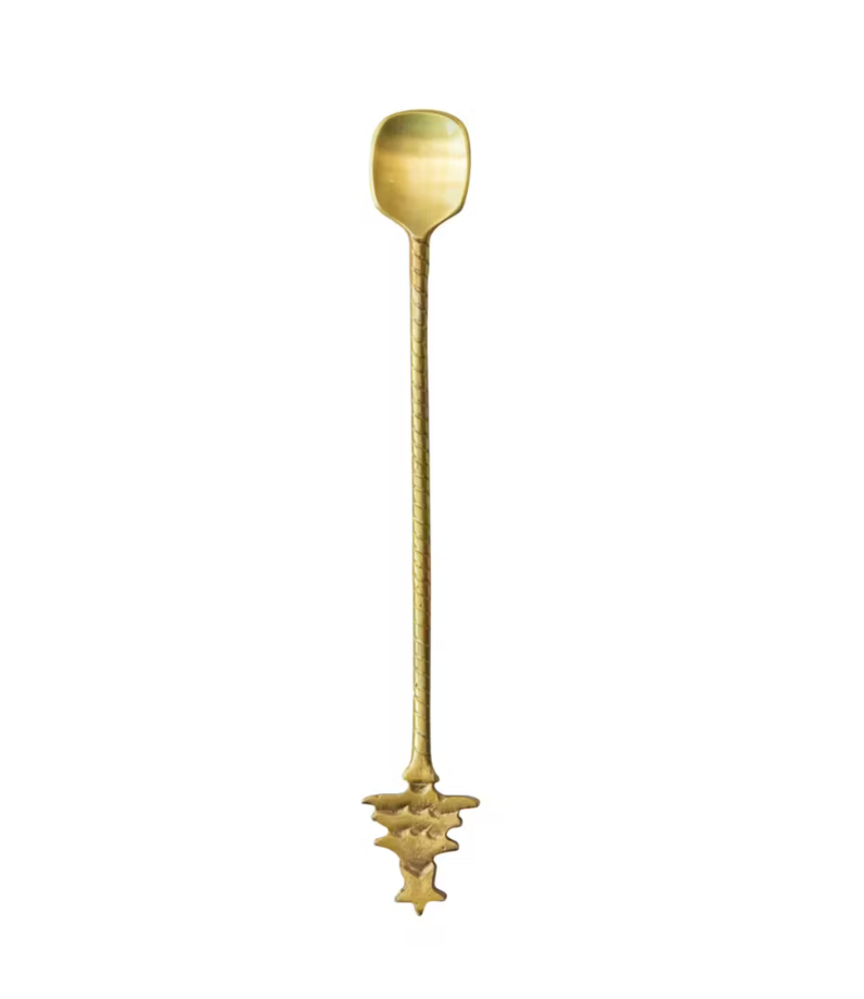 8-1/2"L Brass Cocktail Spoon w/ Tree Handle