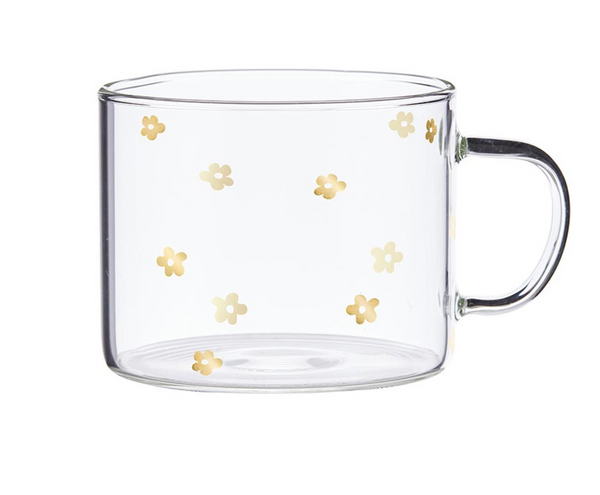 Santa Barbara Design Studio Large Glass Mug - Gold Flowers