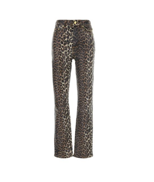 Ganni Foil Print Denim Carri Chain Leopard