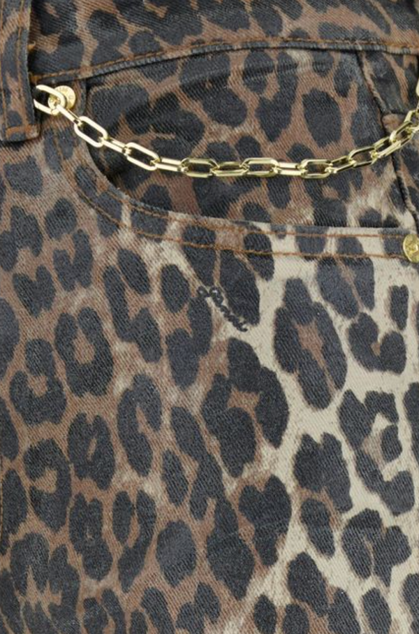 Ganni Foil Print Denim Carri Chain Leopard