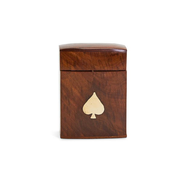 Two's Company Inc Wood Crafted Playing Card Set in Wooden Box