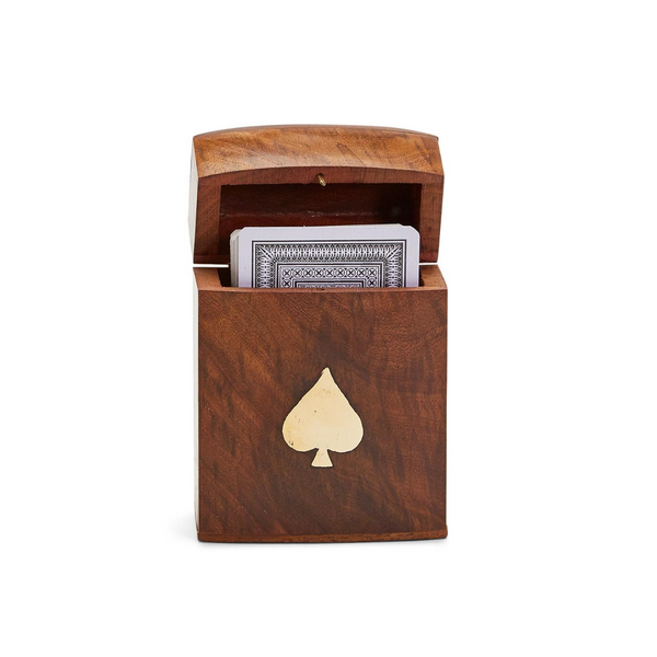 Two's Company Inc Wood Crafted Playing Card Set in Wooden Box