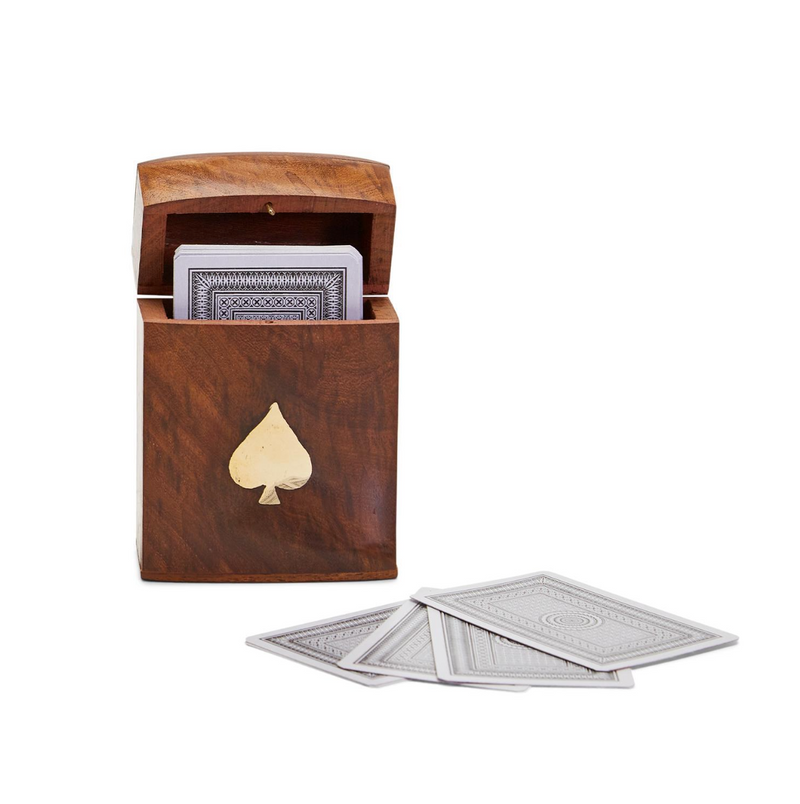 Two's Company Inc Wood Crafted Playing Card Set in Wooden Box