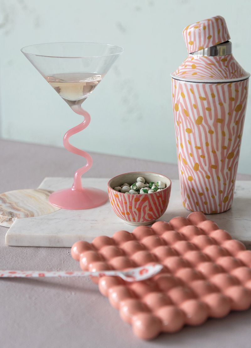 Hazel Mazel Martini Glass w Spiral Stem, Pink