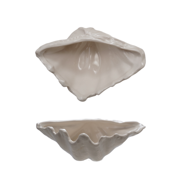 Hazel Mazel Ceramic Oyster Shell Shaped Dish, Gold Finish