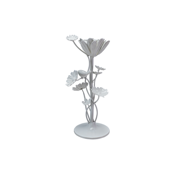 Hazel Mazel 4-3/4"L x 10"H Metal Flower Taper Holder, White