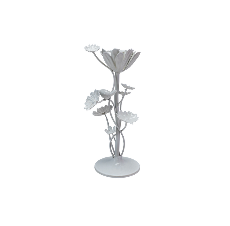 Hazel Mazel 4-3/4"L x 10"H Metal Flower Taper Holder, White