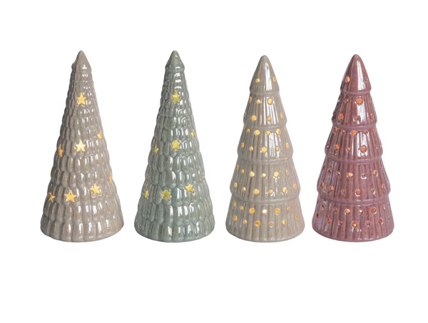 Transpac Cer Light Up Pastel Trees 4 Designs, 3 E