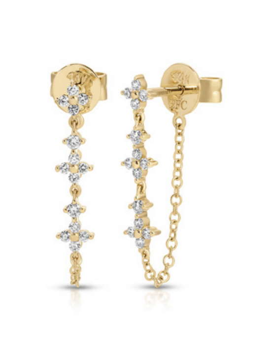 EF Collection Diamond Fleur Chain Stud Earring