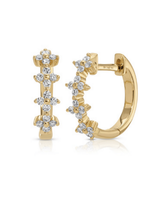 EF Collection Diamond Fleur Huggie Earrings