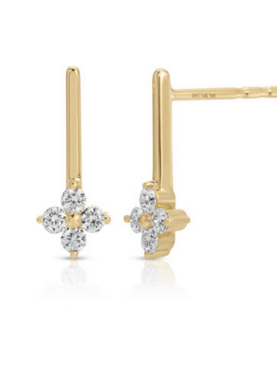 EF Collection Diamond Fleur Bar Stud Earrings