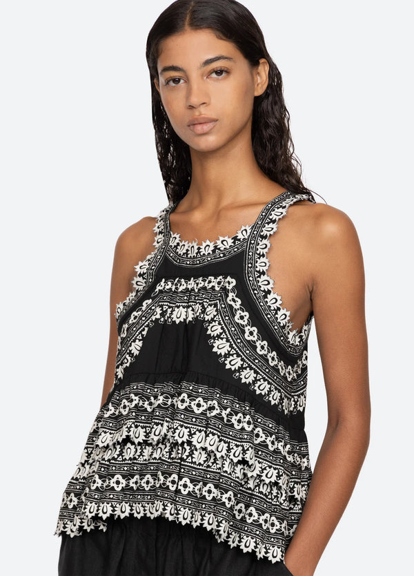 Sea NY Amina Embroidery Tank Top Black