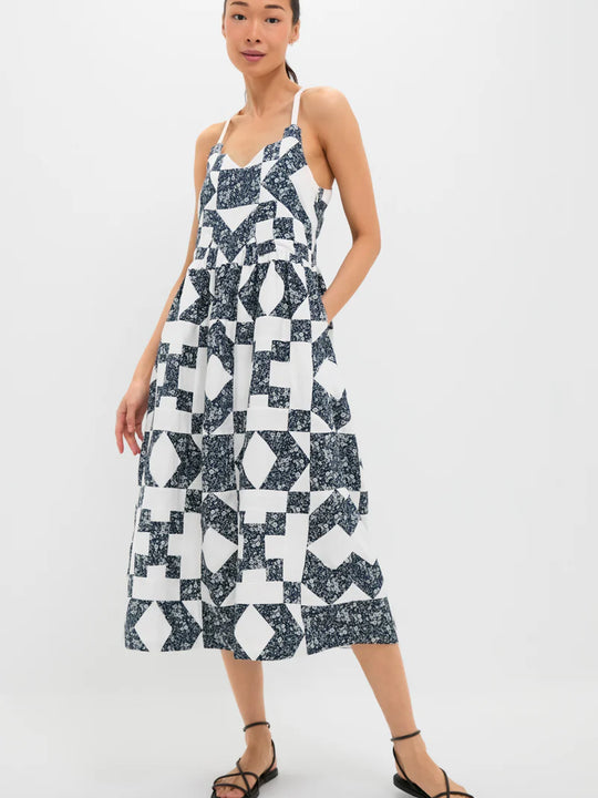 Sea NY Ana Patchwork Printtank Dress Navy