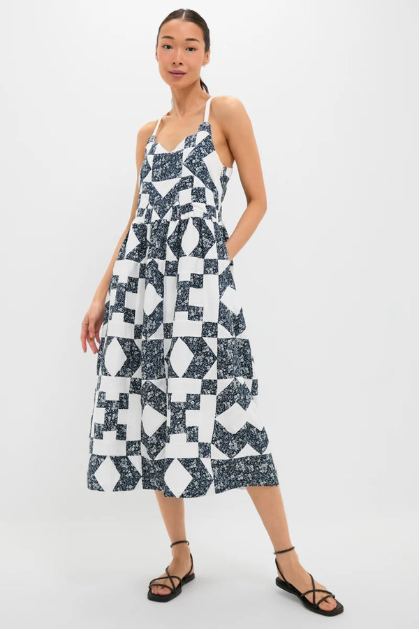 Sea NY Ana Patchwork Printtank Dress Navy