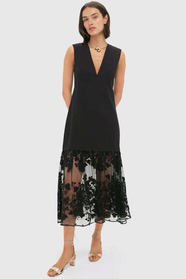 Sea NY Arielle Lace Vneck Mididress Black