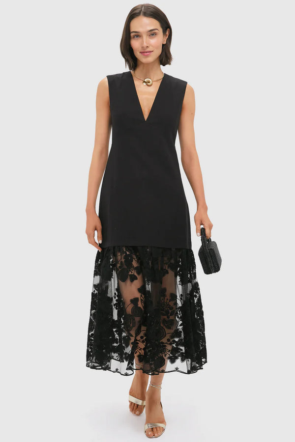 Sea NY Arielle Lace Vneck Mididress Black