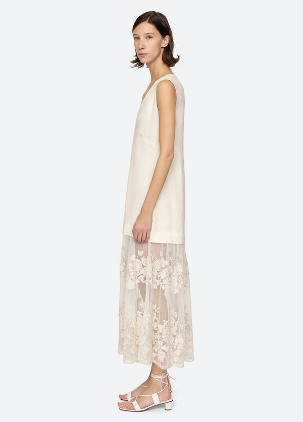 Sea NY Arielle Lace Vneck Mididress Cream