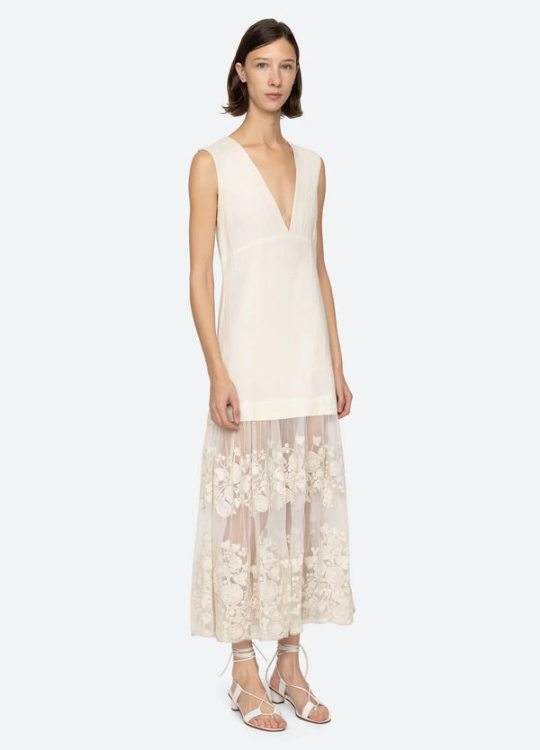 Sea NY Arielle Lace Vneck Mididress Cream