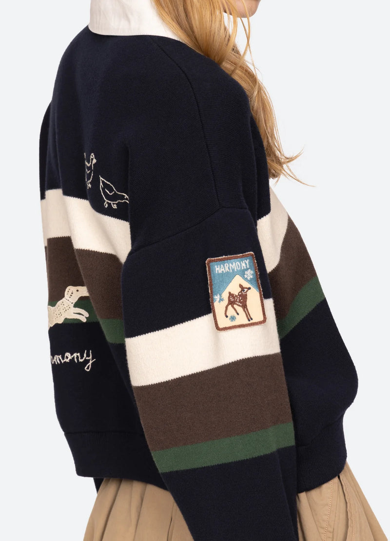 Sea NY Arther Varsity Knit Rugby Shirt Multi
