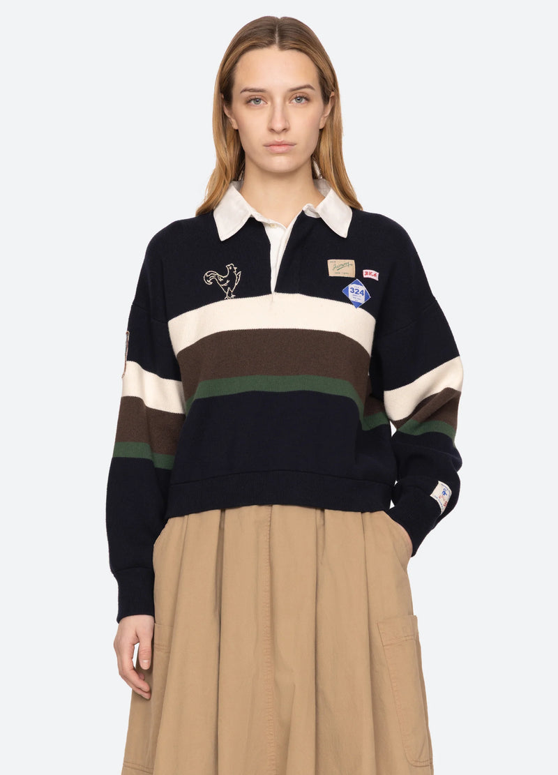 Sea NY Arther Varsity Knit Rugby Shirt Multi