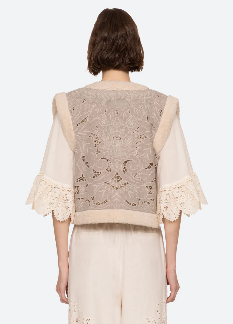 Sea NY Ceci Embroidery Felt Vest Oatmeal