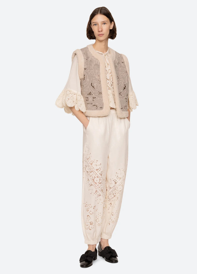 Sea NY Ceci Embroidery Felt Vest Oatmeal