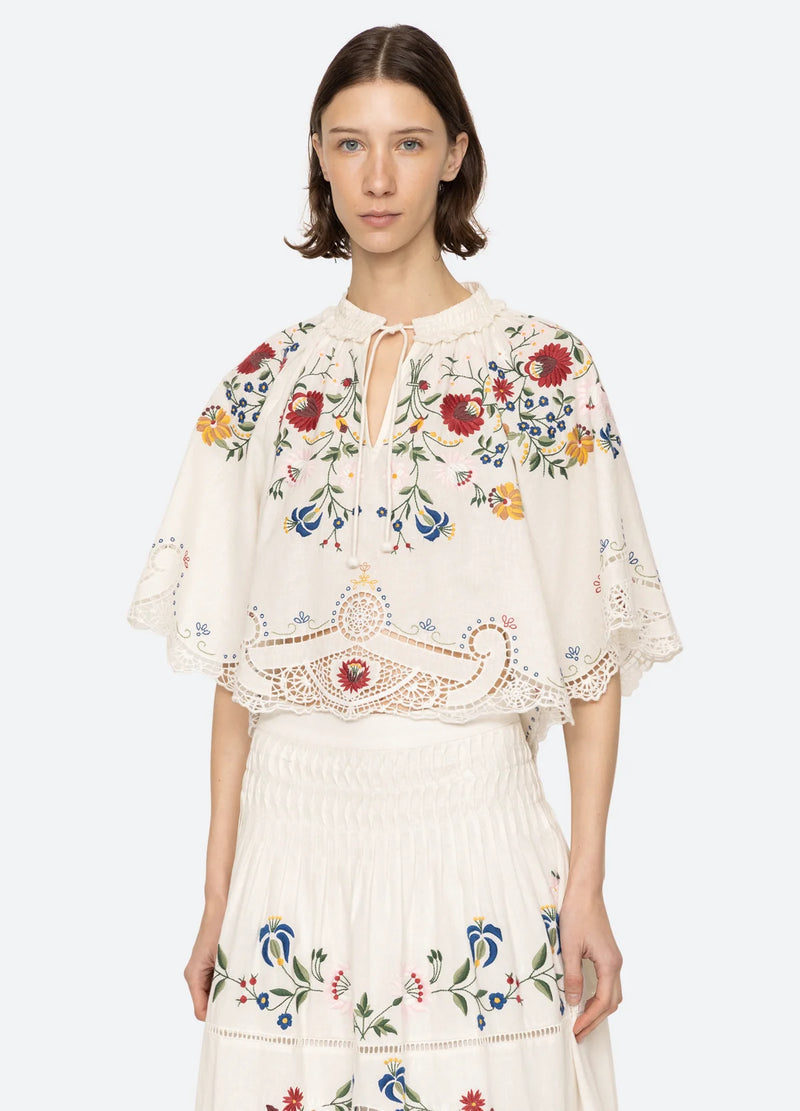 Sea NY Celia Embroidery S/Slvtop Cream