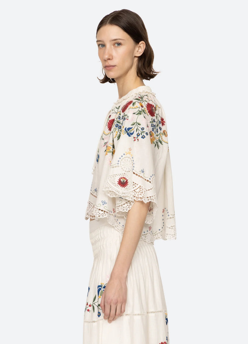 Sea NY Celia Embroidery S/Slvtop Cream