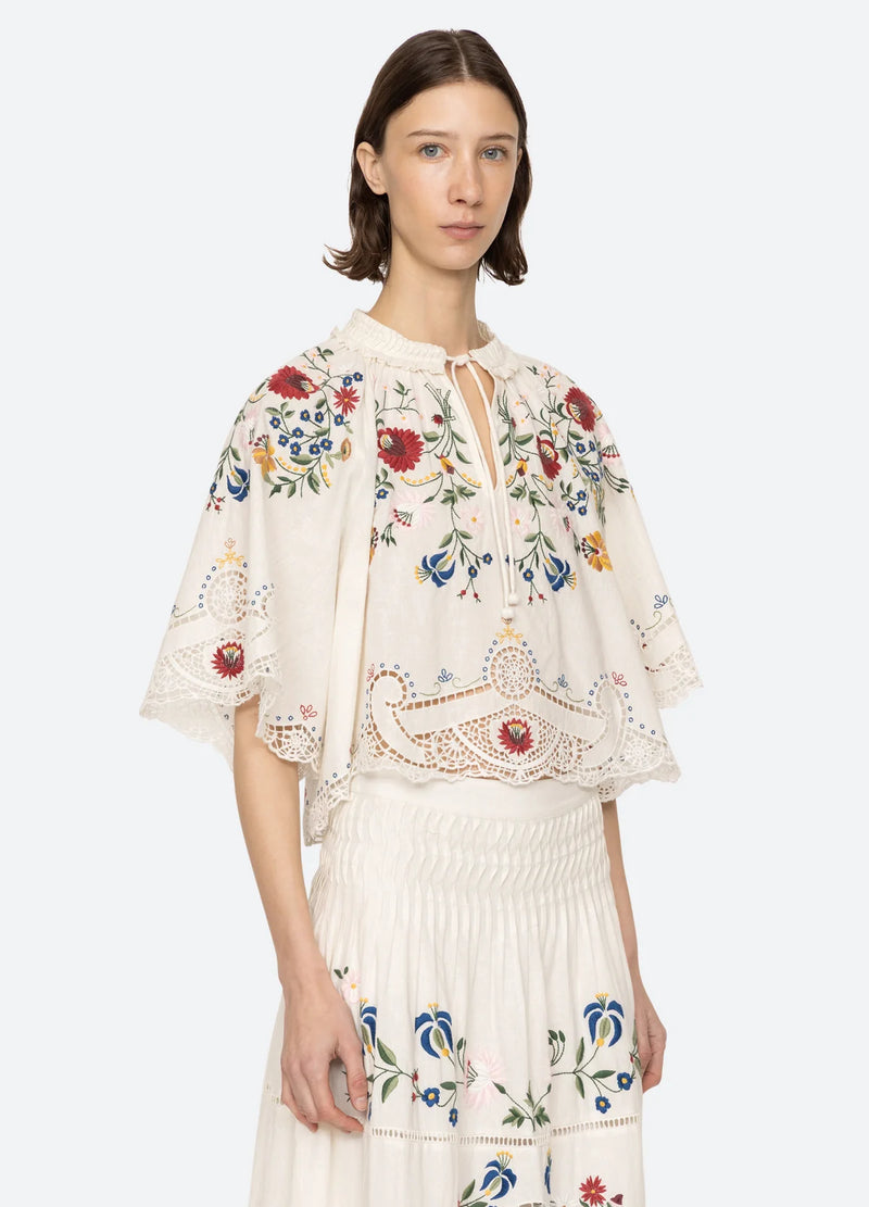 Sea NY Celia Embroidery S/Slvtop Cream