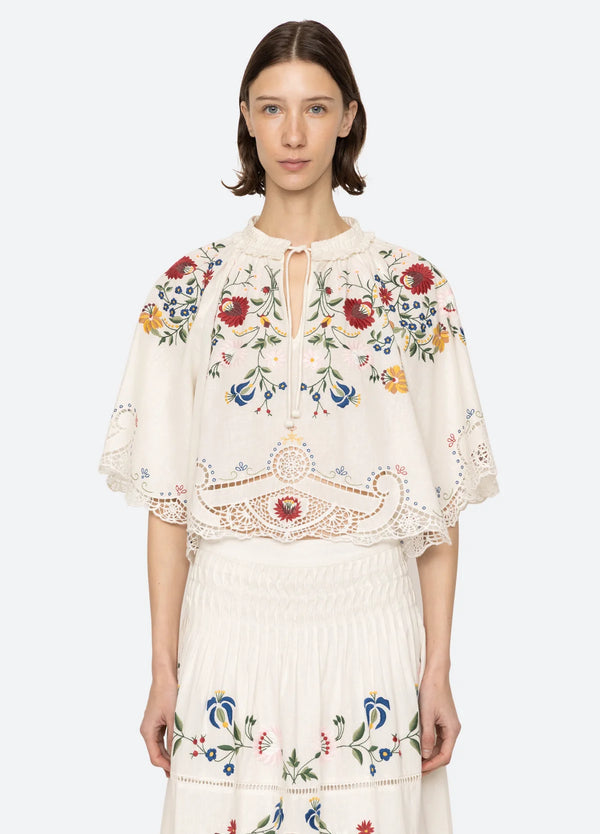 Sea NY Celia Embroidery S/Slvtop Cream