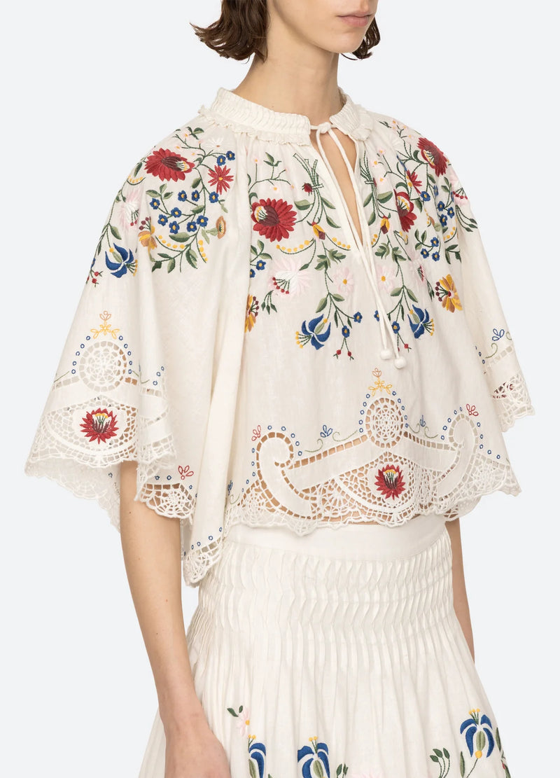 Sea NY Celia Embroidery S/Slvtop Cream