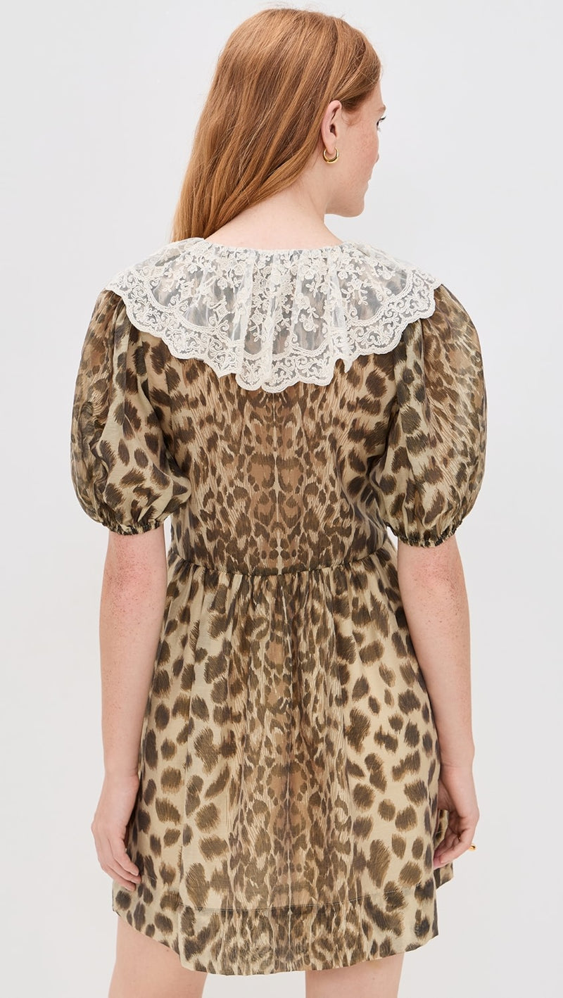 Sea NY Claude Print Lace Collared Dress Cream