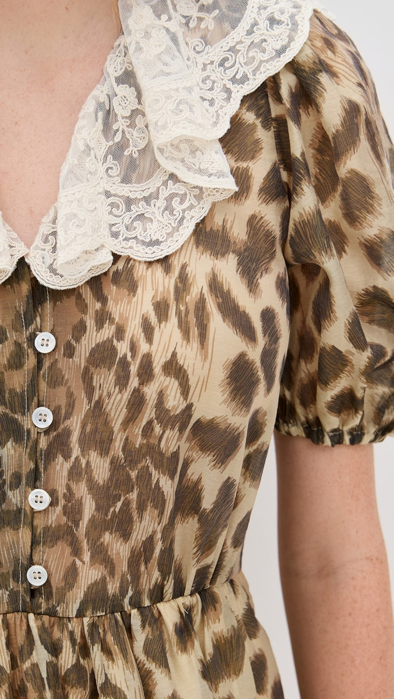 Sea NY Claude Print Lace Collared Dress Cream