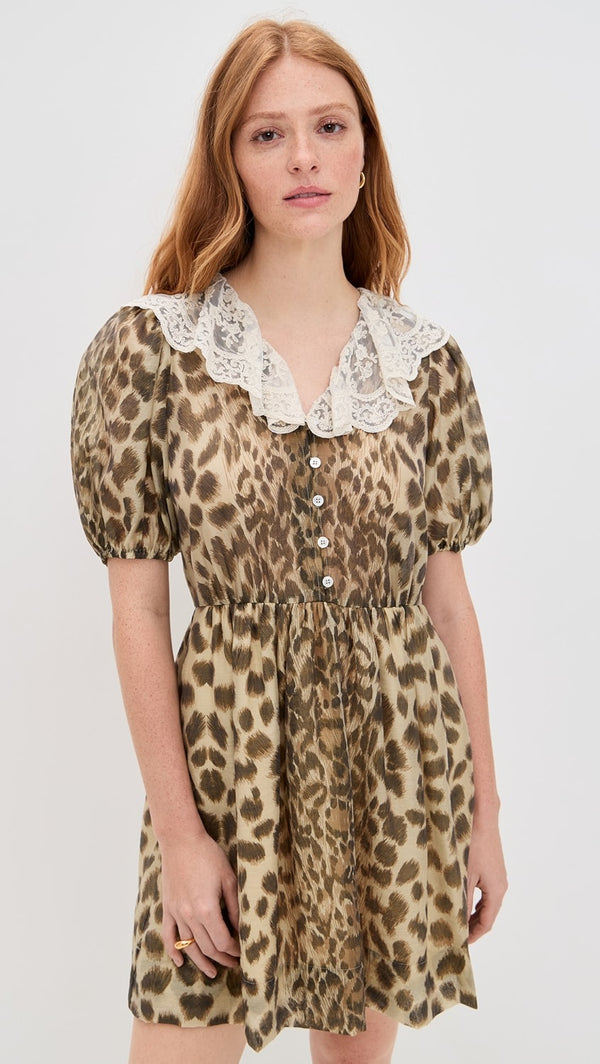 Sea NY Claude Print Lace Collared Dress Cream