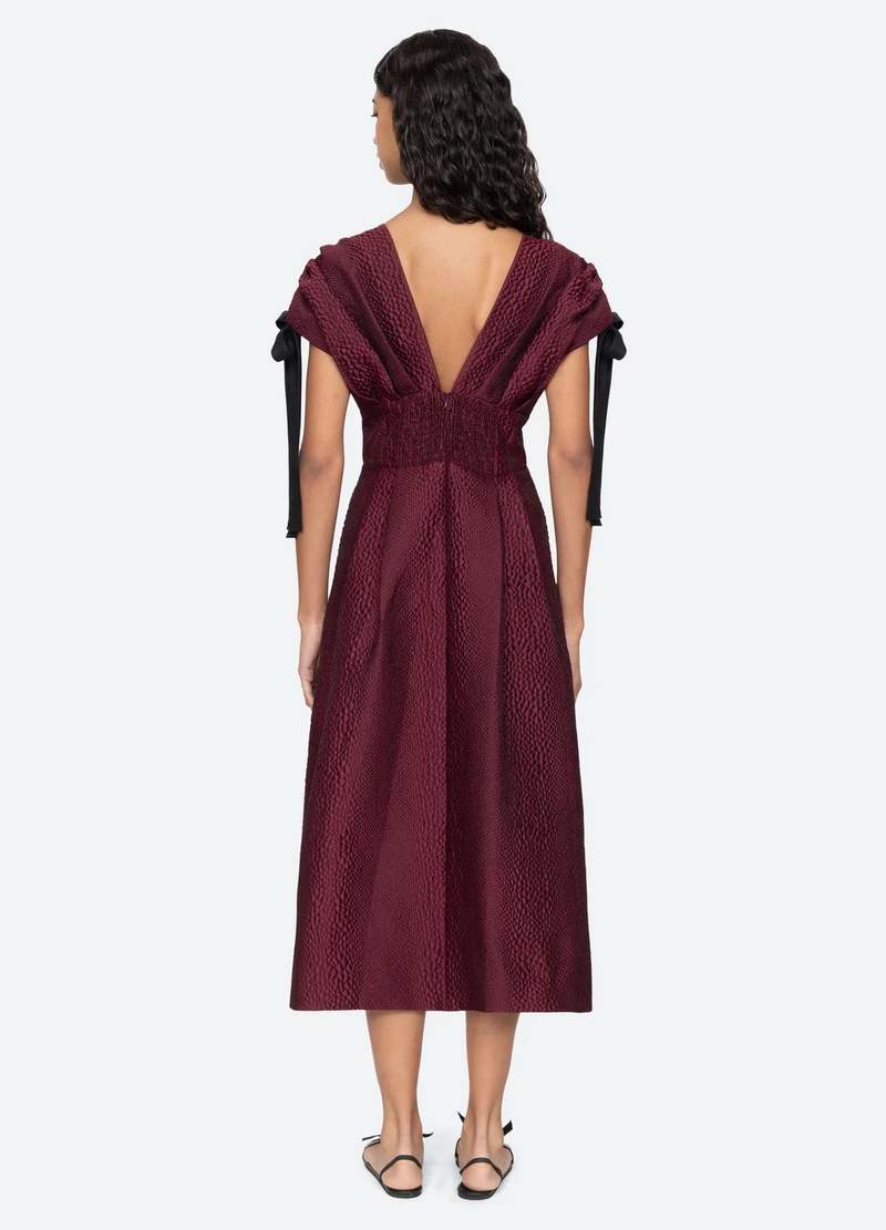 Sea NY Fayetta Embossed Evening Midi Dress Burgundy