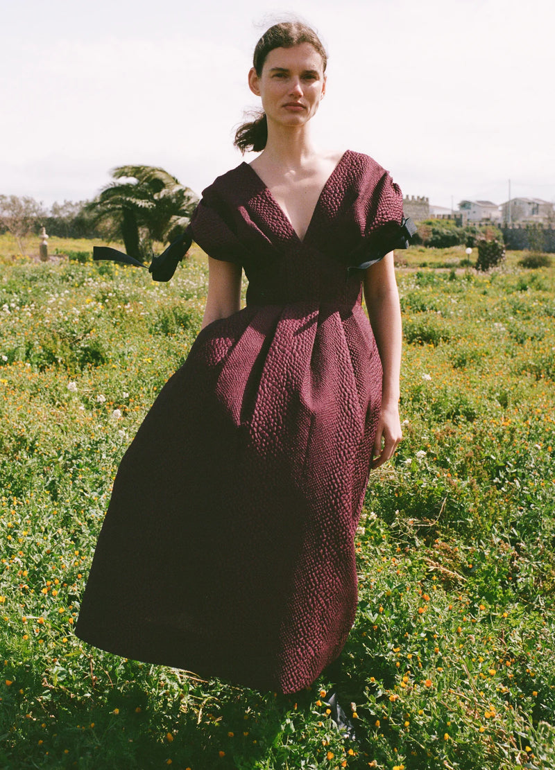 Sea NY Fayetta Embossed Evening Midi Dress Burgundy