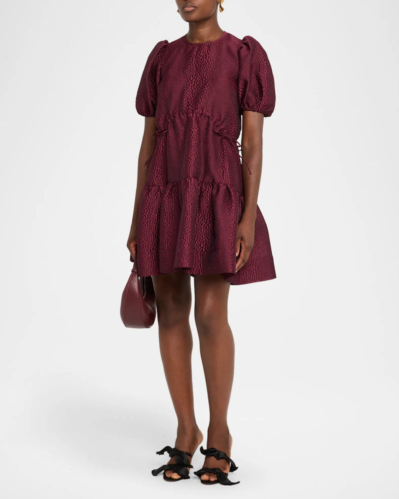 Sea NY Fayetta Embossed S/Slv Mini Dress Burgundy