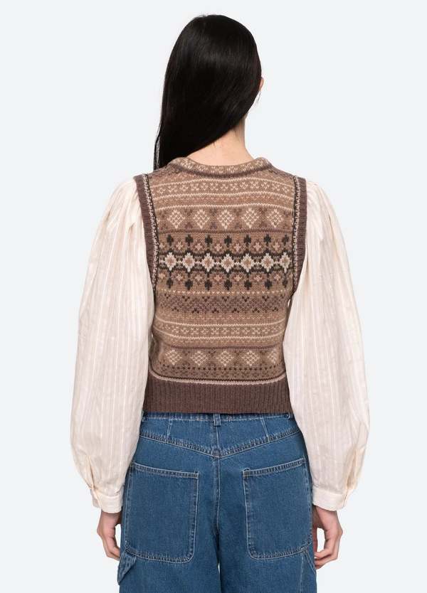 Sea NY Finja Fair Isle L/Slv Combo Top Camel