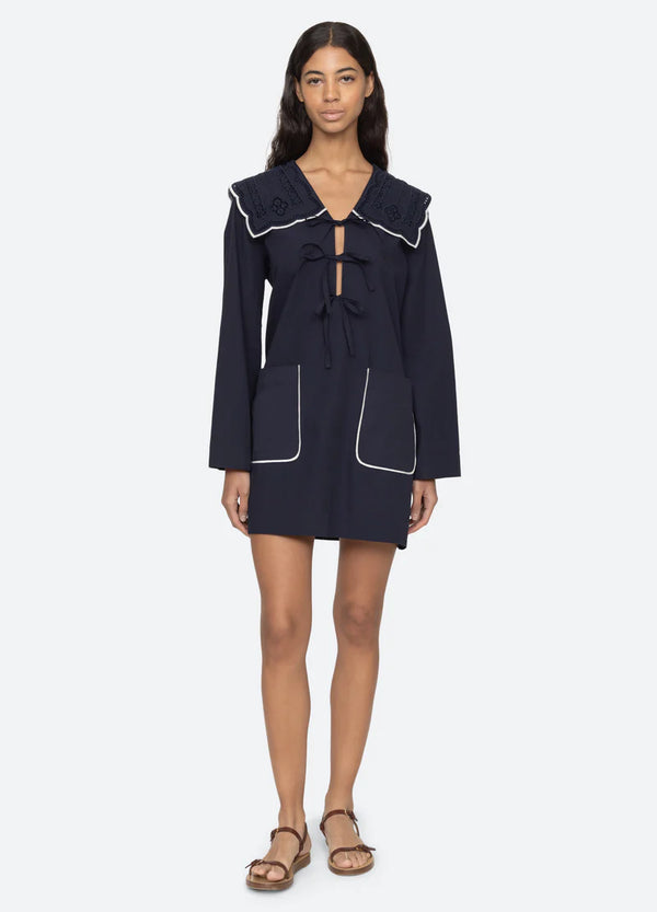 Sea NY Marie Embroidery Dress Navy