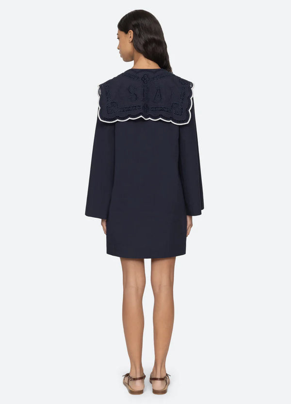 Sea NY Marie Embroidery Dress Navy
