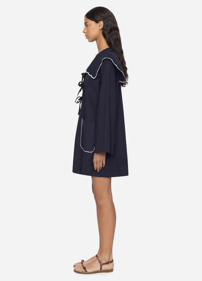 Sea NY Marie Embroidery Dress Navy